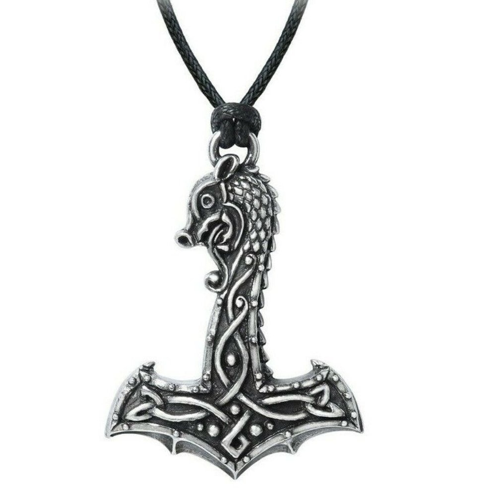 Drakkar Thor's Hammer Men's Pewter Pendant on Black Cord